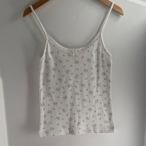 Brandy Melville White Lace Trim Tank with Teddy Bear Print